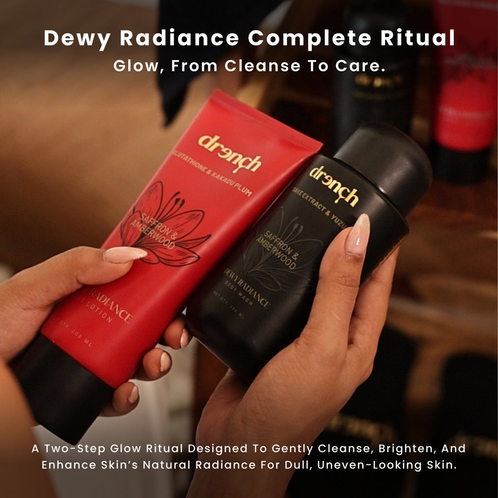 Dewy Radiance Complete Ritual lifestyle shot – brightening body ritual for glowing radiant skin India