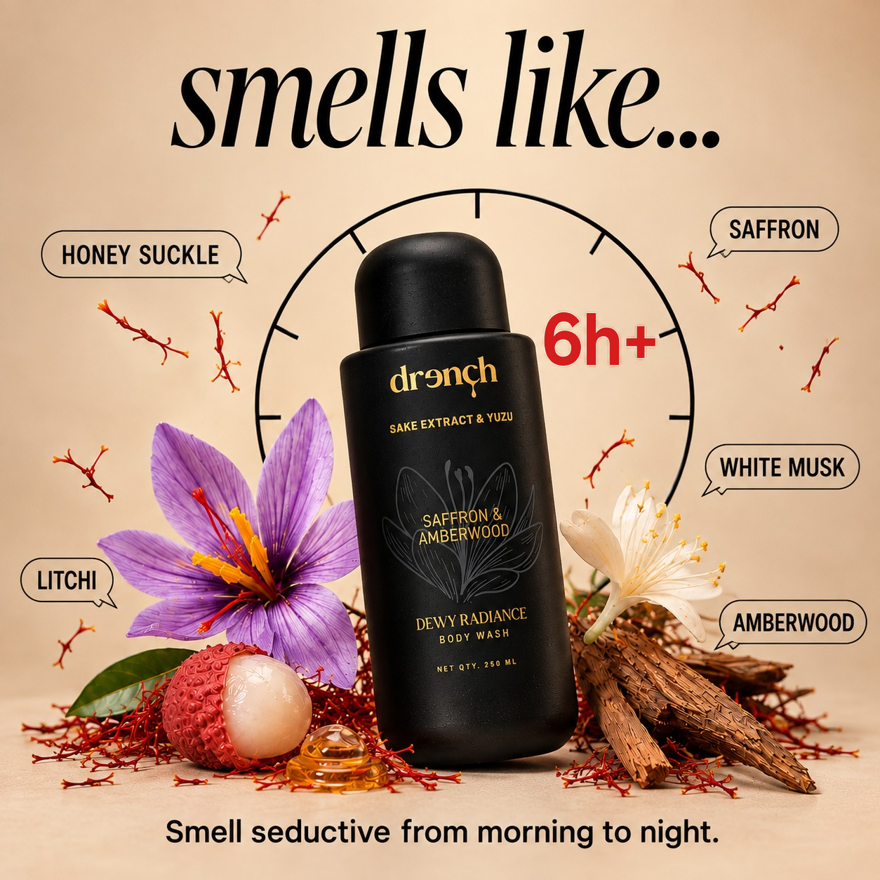 Dewy Radiance Saffron & Amberwood Body Wash with Vitamin C Extract