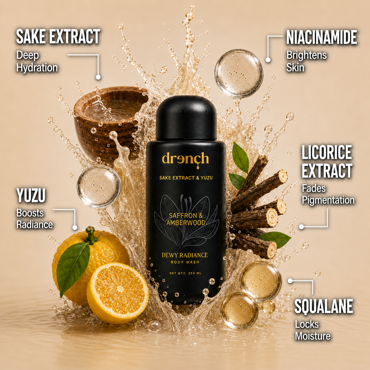 Dewy Radiance Saffron & Amberwood Body Wash with Vitamin C Extract