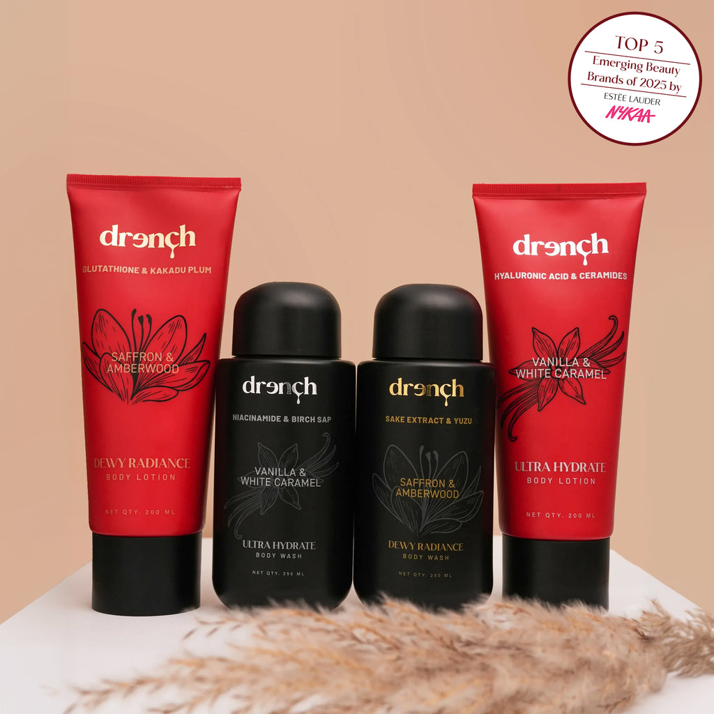 Drench Collector Box lifestyle shot – complete bodycare collection gift set India worth ₹5996